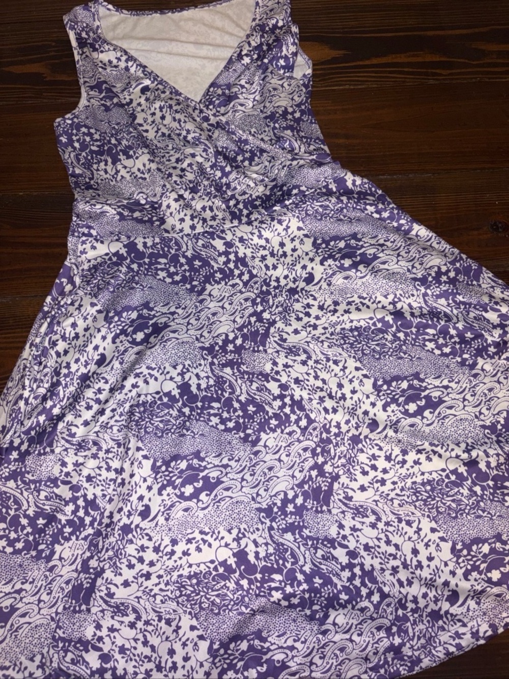 Purple and White Floral Print Sleeveless Dress